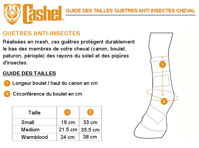Guide tailles guêtres anti-insectes Cashel