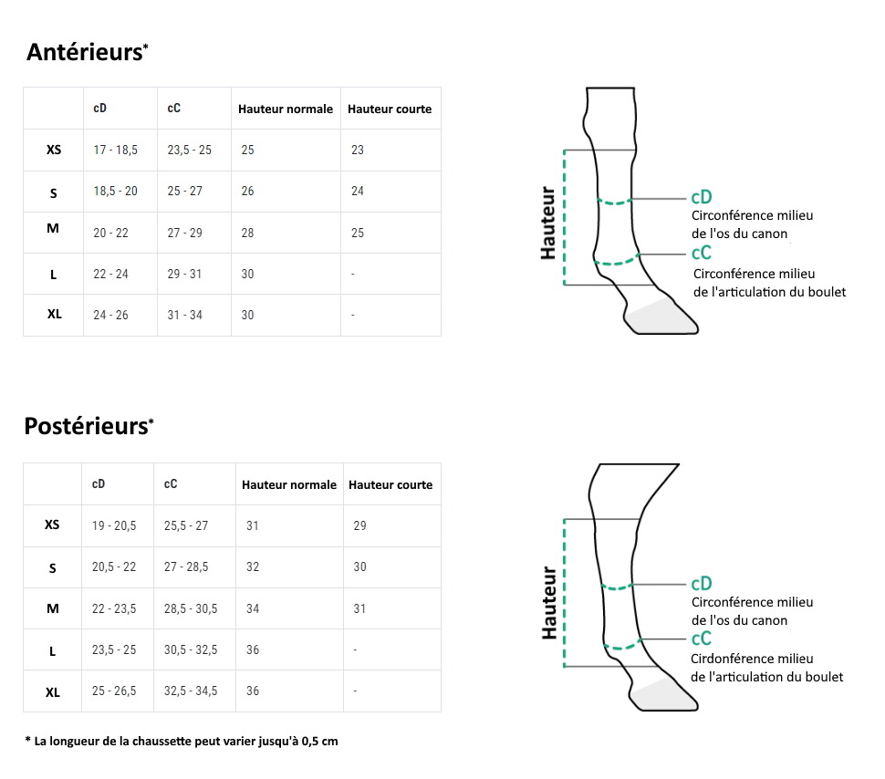 Guide des tailles Equicrown Active Compression - Equestra